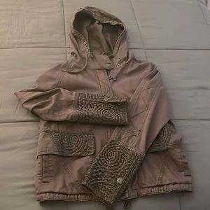 Anthropologie brown hooded jacket with lace detail
